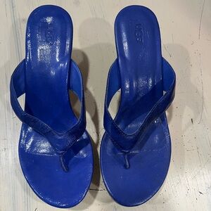UGG Natassia Cobalt Blue Patent Thong Wedge Sandal